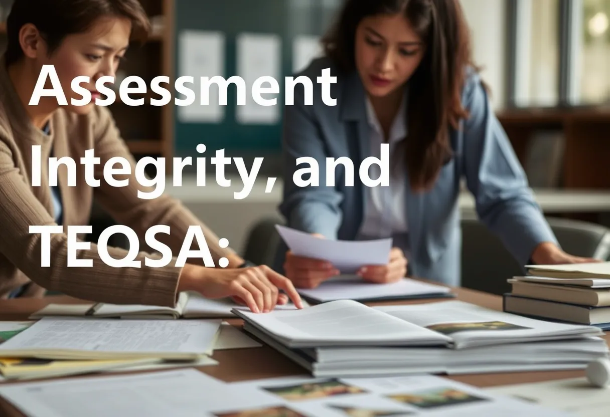 A marker's annotated rubric and moderation sheet, illustrating the assessment integrity TEQSA expects from providers