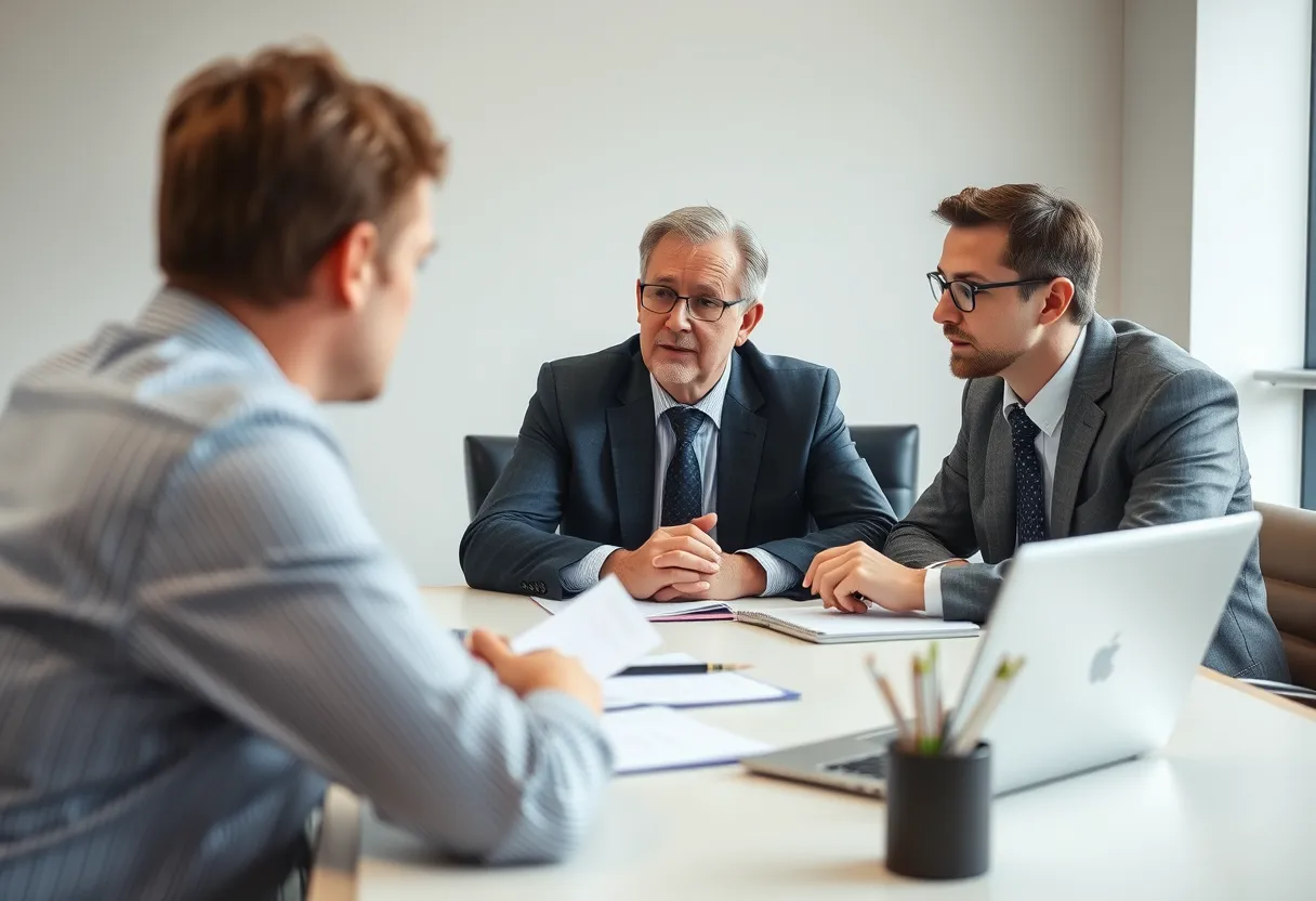 A consultant reviewing a learning management system dashboard with a course team, illustrating online learning higher education consulting for TEQSA applications