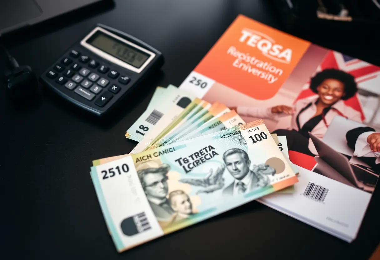 A calculator beside a TEQSA application, illustrating how much TEQSA registration costs beyond the fee schedule