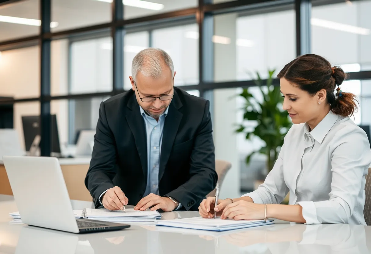 A consultant and a provider's board reviewing a registration build plan, illustrating TEQSA help from Darlo Higher Education