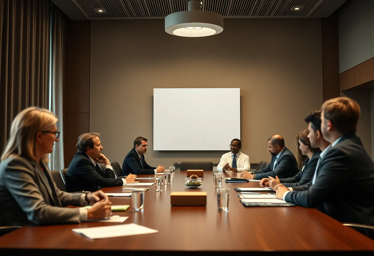 A university council chamber with an empty chancellor's chair, representing the university governance Australia requires of new institutions