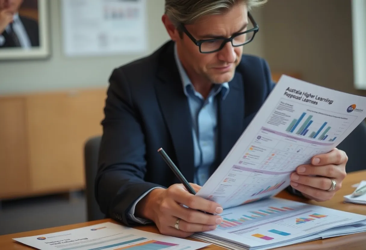 A mature-age student studying at a kitchen table in the evening, illustrating lifelong learning under TEQSA standards for adult and non-traditional learners