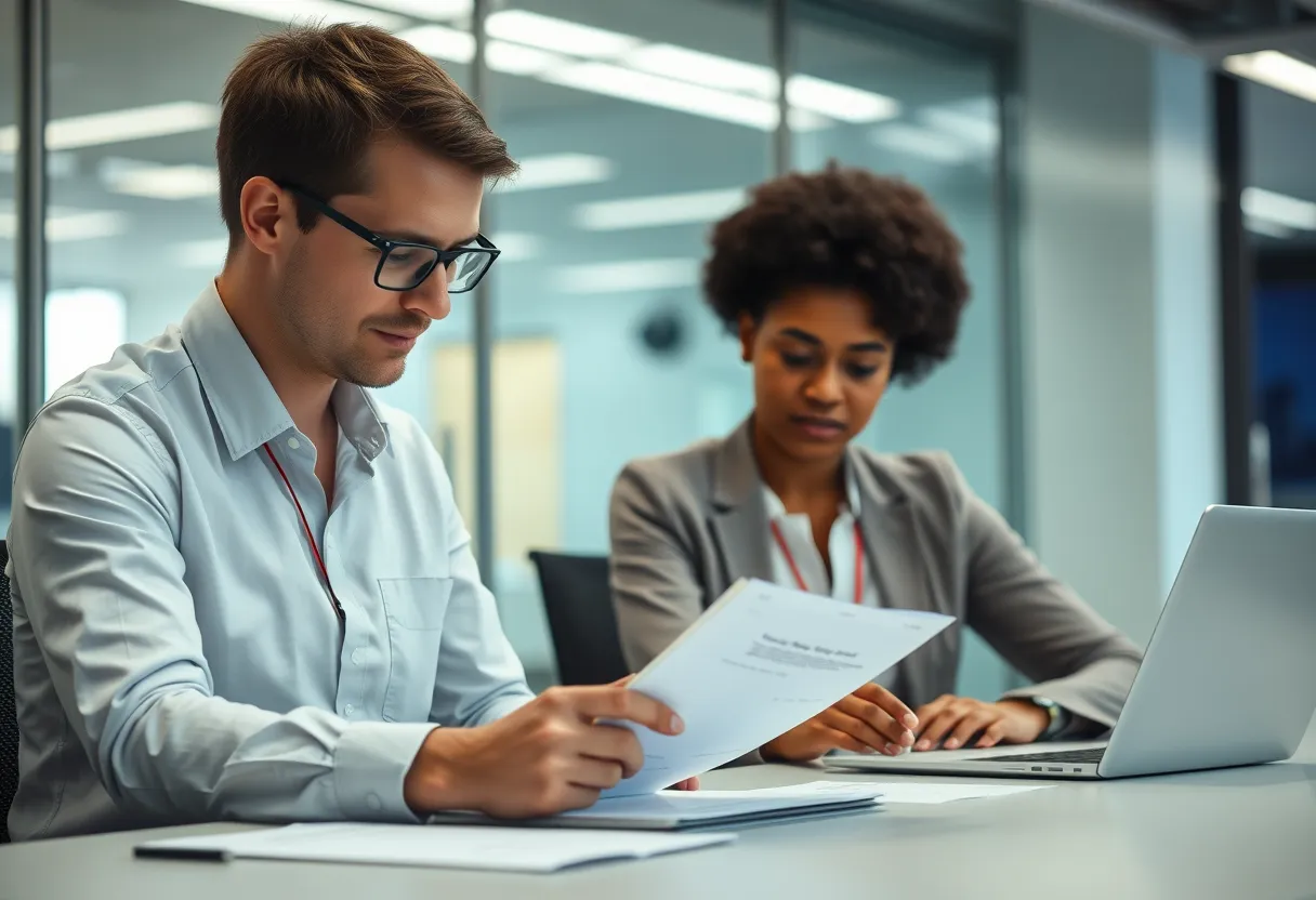 A consultant and a provider's registrar reviewing a CRICOS application plan, illustrating the TEQSA consultant international students need
